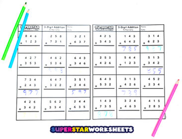 3-Digit Addition Worksheets - Superstar Worksheets