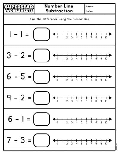 Number Line Subtraction - Superstar Worksheets