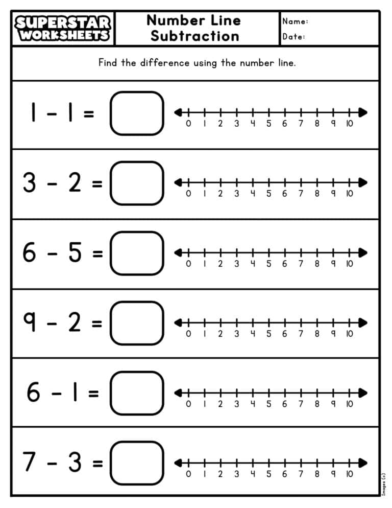 Number Line Subtraction - Superstar Worksheets