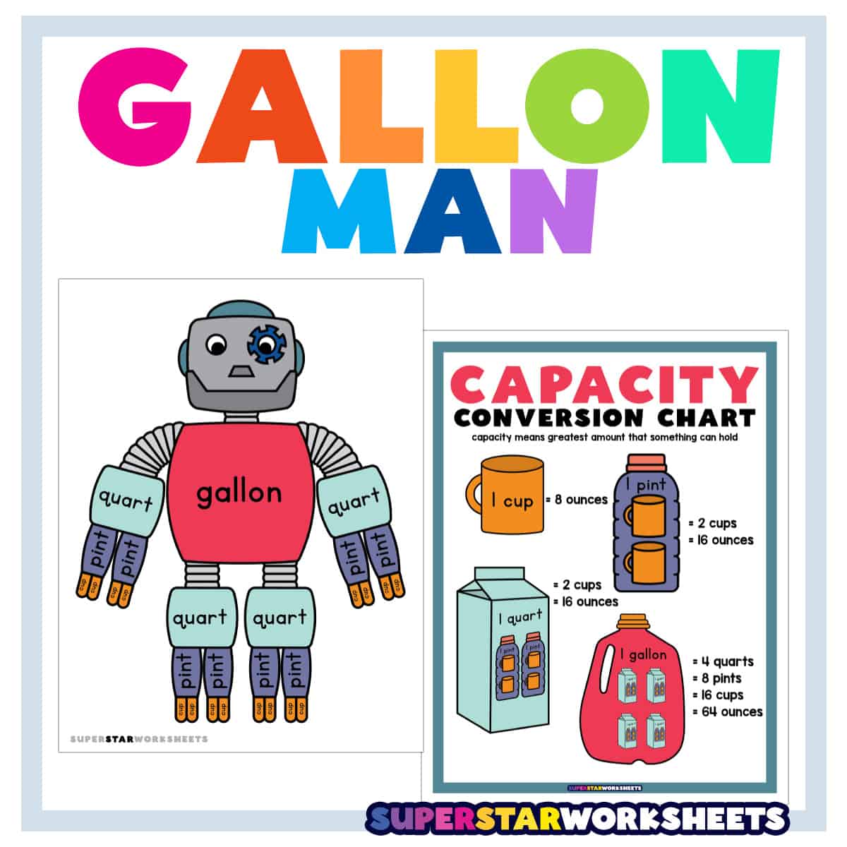 Gallon Man Superstar Worksheets