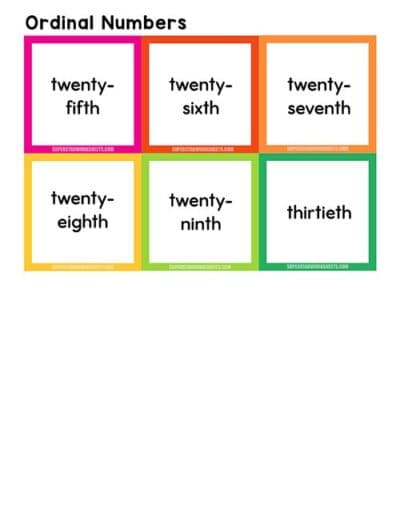 Ordinal Number Flashcards - Superstar Worksheets