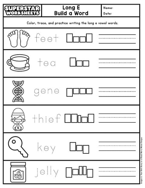 Long E Words - Superstar Worksheets