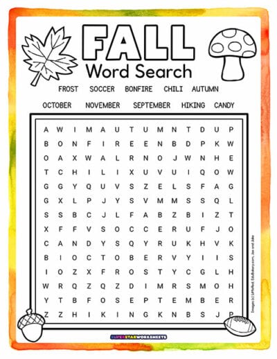 Fall Word Search - Superstar Worksheets