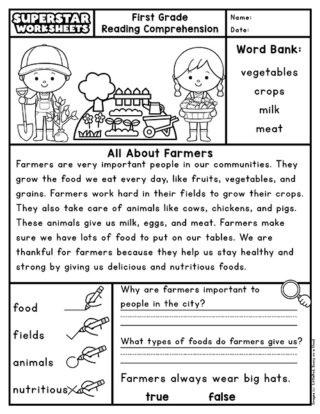 First Grade Reading Comprehension - Superstar Worksheets