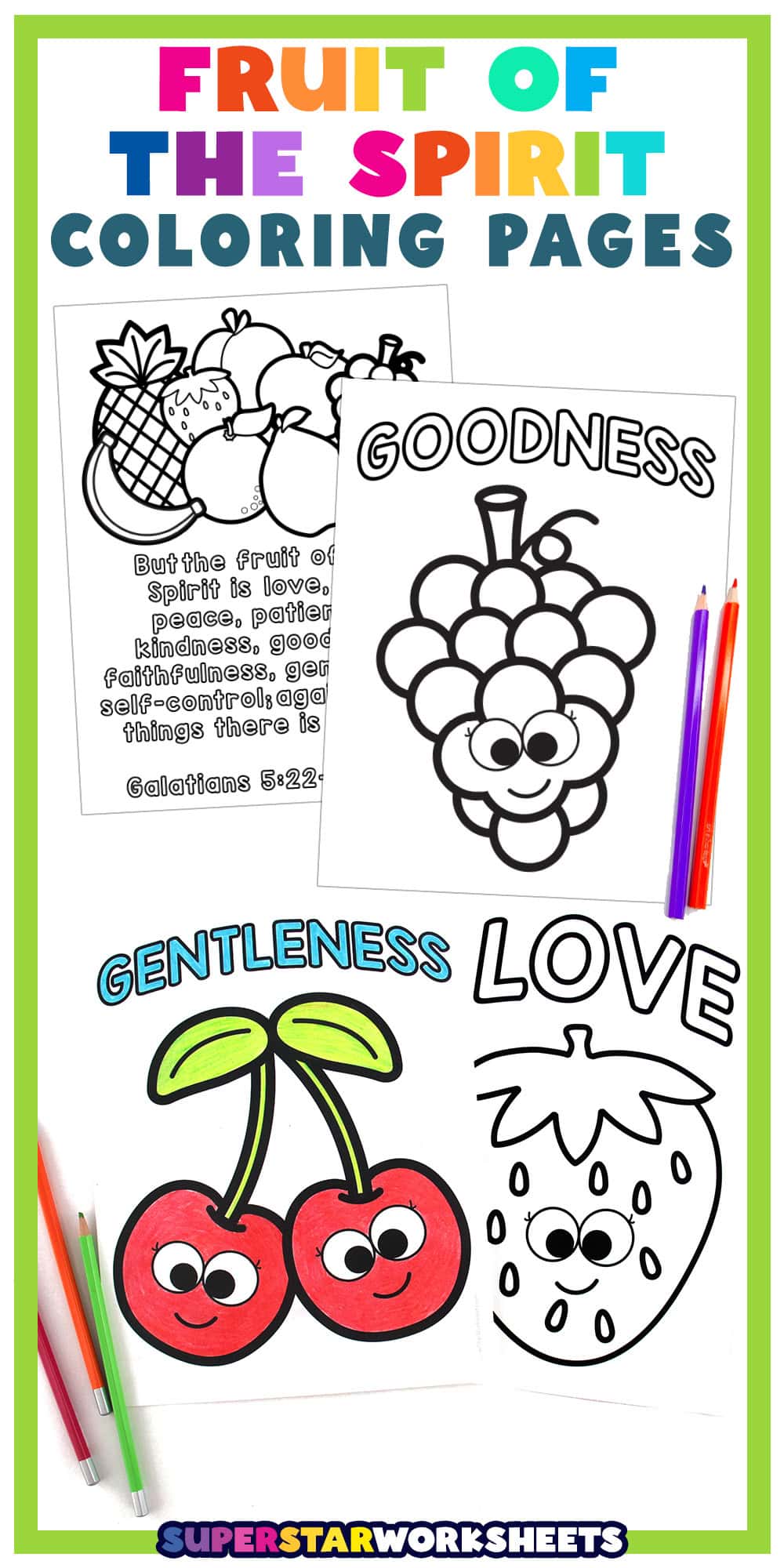 Fruit of the Spirit Coloring Pages - Superstar Worksheets