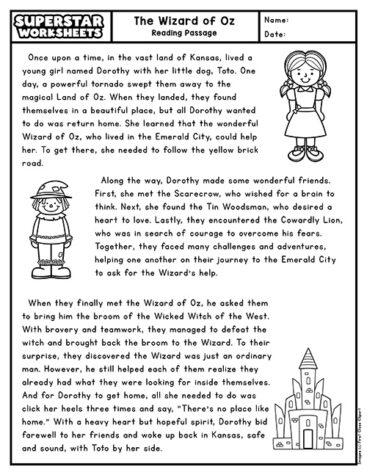 Third Grade Reading Comprehension - Superstar Worksheets