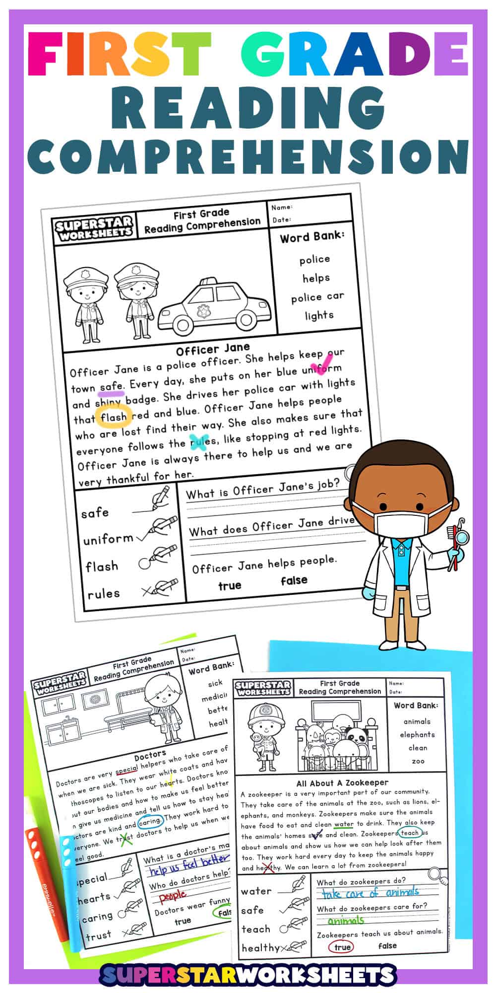 First Grade Reading Comprehension Superstar Worksheets First Grade Reading Comprehension Superstar Worksheets
