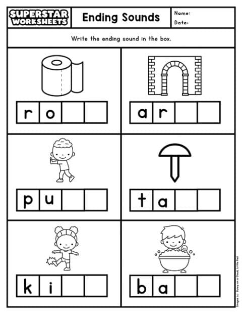 Ending Sounds Worksheets Superstar Worksheets