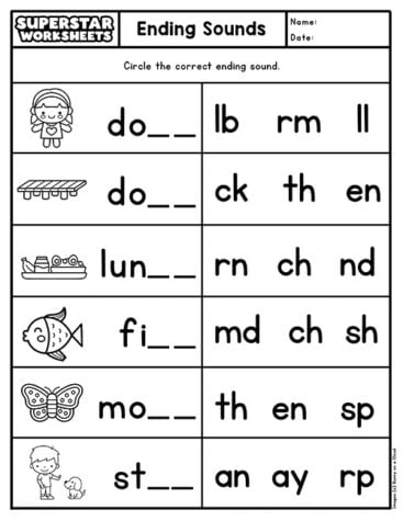 Ending Sounds Worksheets Superstar Worksheets