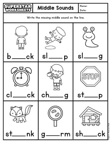 Middle Sound Worksheets - Superstar Worksheets