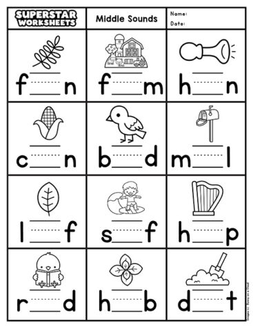 Middle Sound Worksheets - Superstar Worksheets