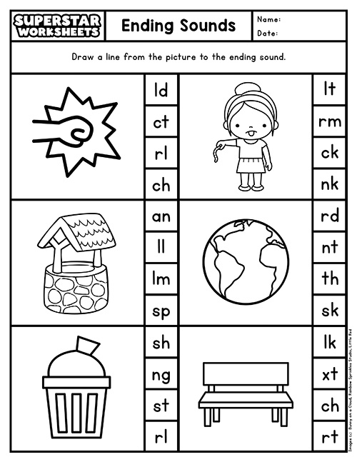 Ending Sounds Worksheets Superstar Worksheets