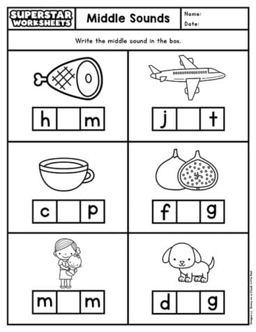 Middle Sound Worksheets - Superstar Worksheets