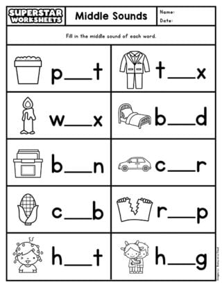 Middle Sound Worksheets - Superstar Worksheets