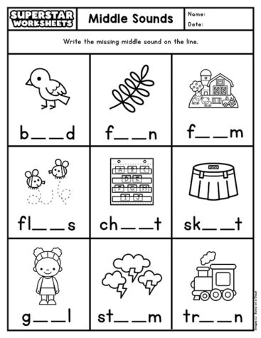 Middle Sound Worksheets - Superstar Worksheets