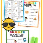 Graphic of a few summer bucket list lists, popsicles, and a fun sun.
