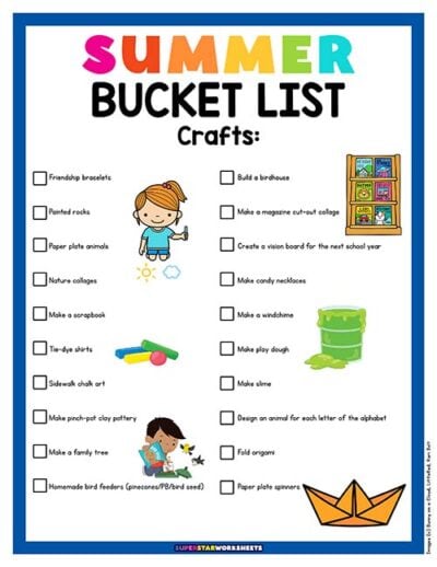 Summer Bucket List for Kids - Superstar Worksheets