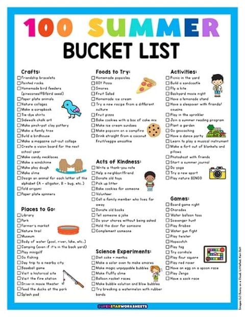 Summer Bucket List for Kids - Superstar Worksheets