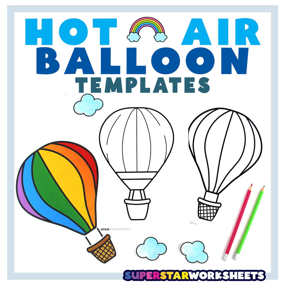 blank hot air balloon outline in black and white and color