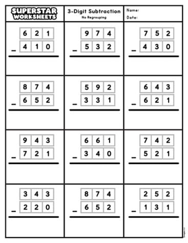 3 Digit Subtraction Worksheets Superstar Worksheets