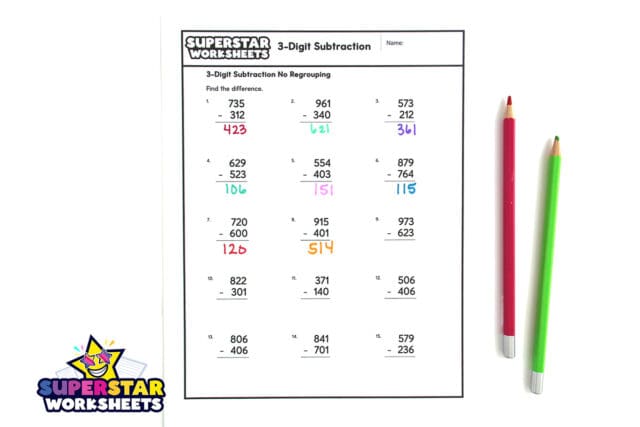 3 Digit Subtraction Worksheets - Superstar Worksheets