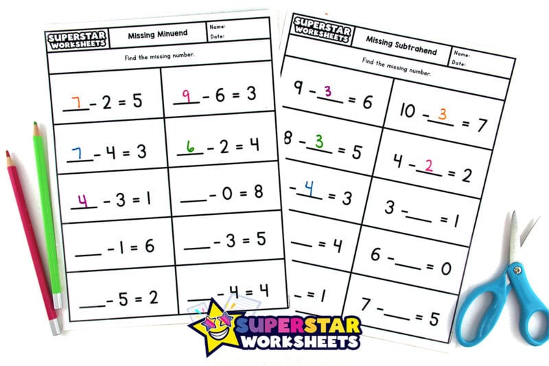 Missing Number Subtraction Worksheets Superstar Worksheets Missing Number Subtraction Worksheets Superstar Worksheets