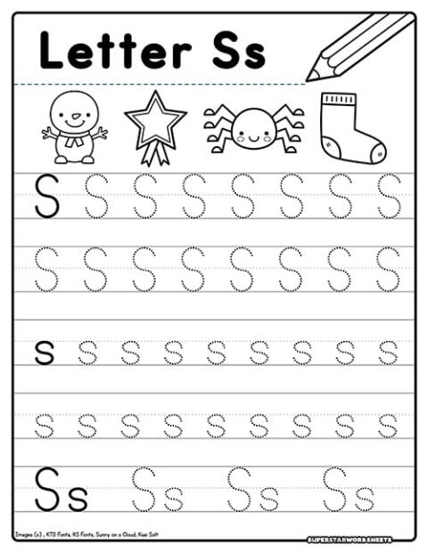 Letter S Tracing Worksheets - Superstar Worksheets