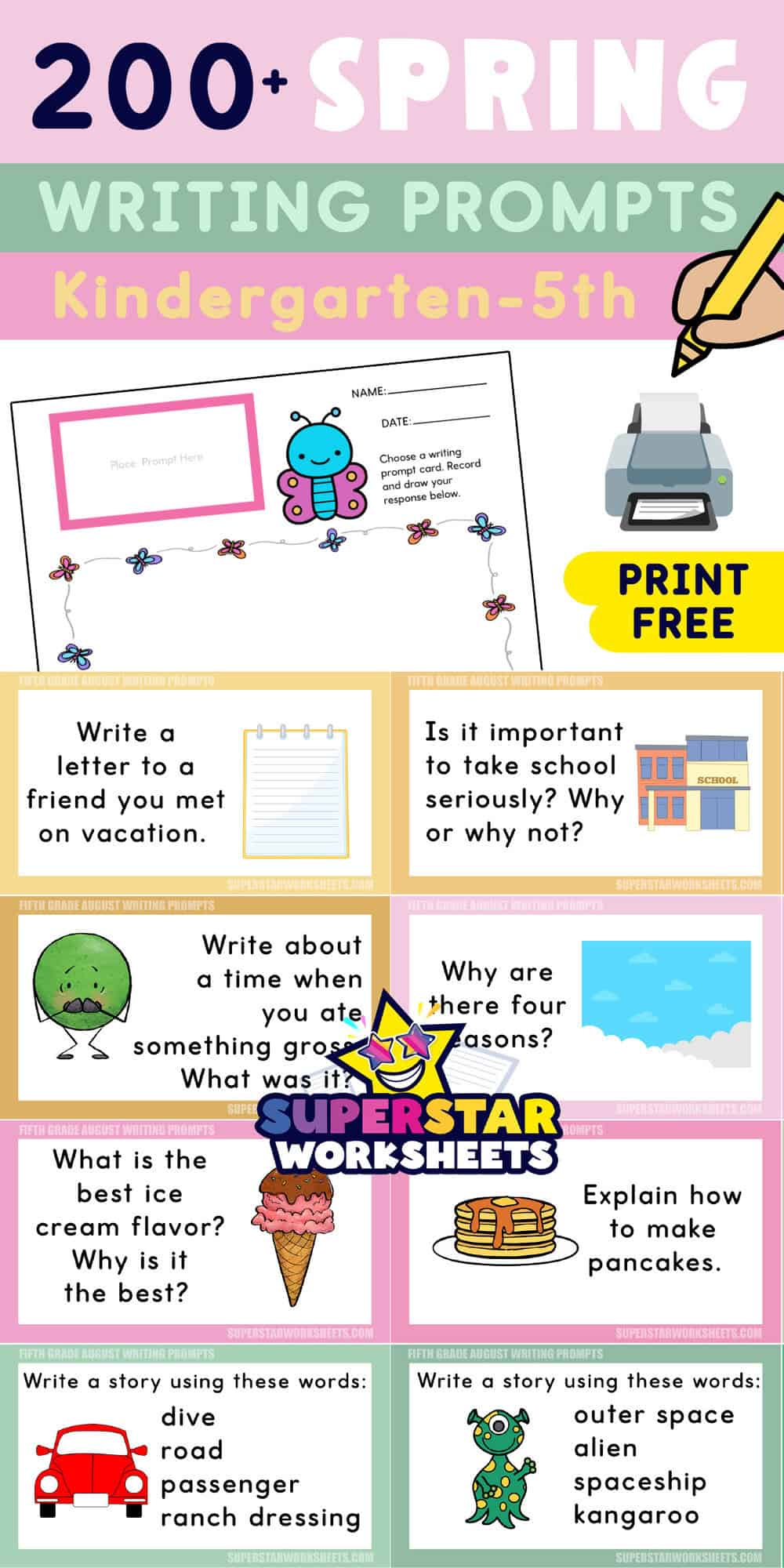 Spring Writing Prompts - Superstar Worksheets