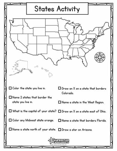 USA Map Worksheets Superstar Worksheets States Activity 480x621 
