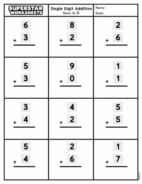 Single Digit Addition Worksheets Superstar Worksheets
