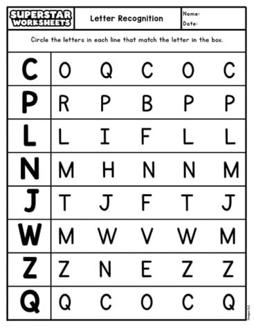 Letter Recognition Worksheets Superstar Worksheets