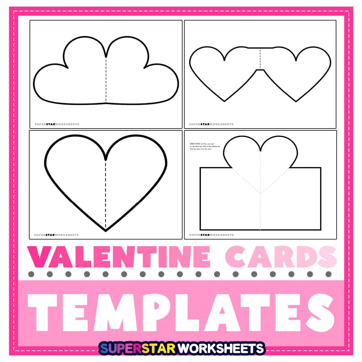 four variations of printable heart templates 