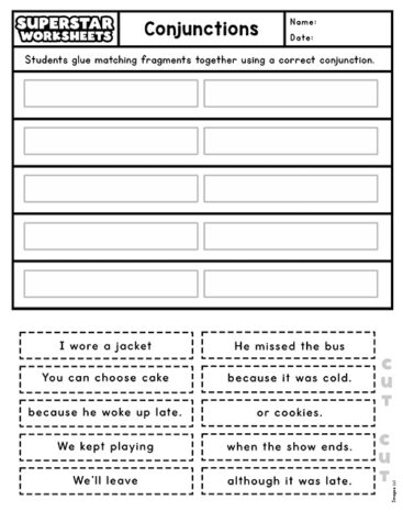 Conjunctions Worksheets - Superstar Worksheets