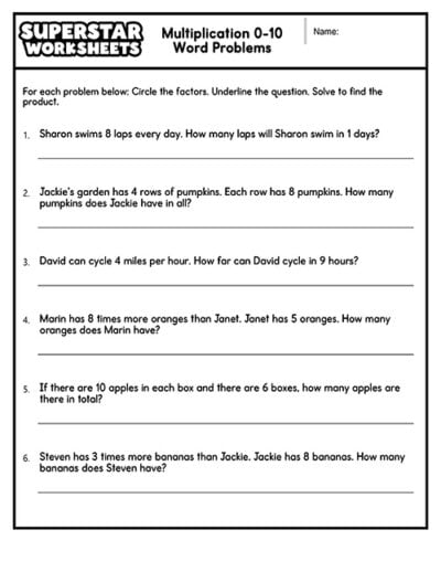 Multiplication Word Problems Worksheets - Superstar Worksheets