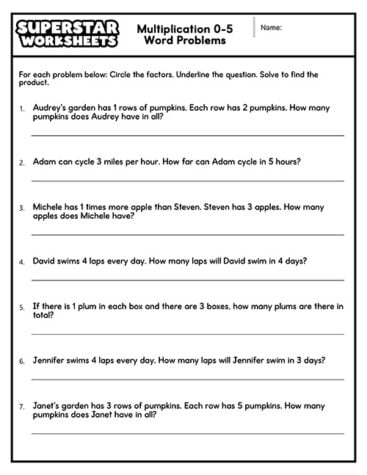 Multiplication Word Problems Worksheets - Superstar Worksheets