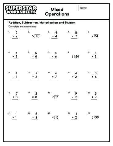 Mixed Operations Worksheets - Superstar Worksheets