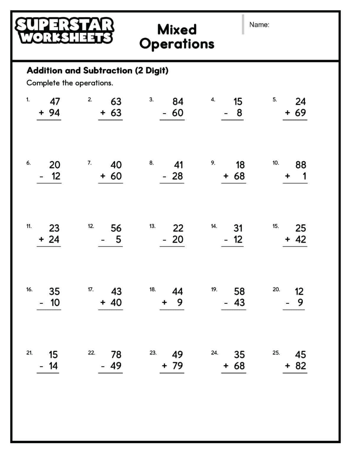Mixed Operations Worksheets - Superstar Worksheets