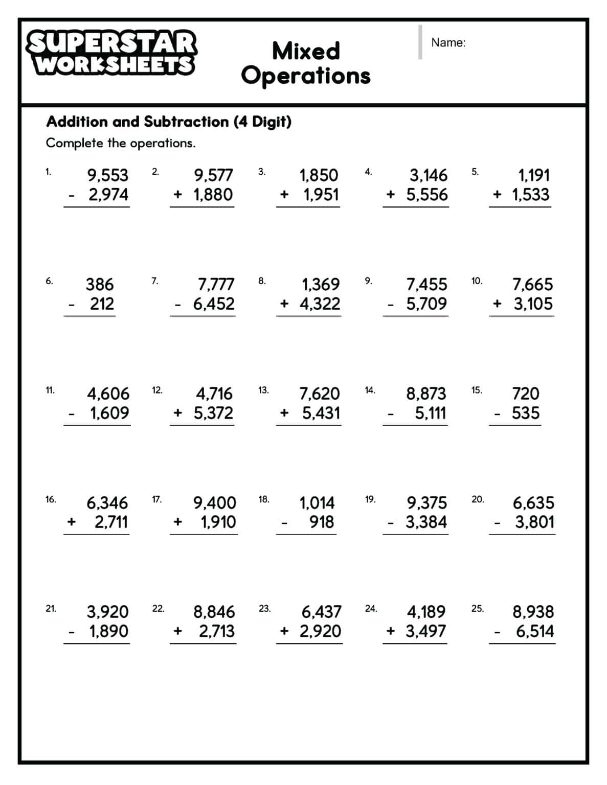 Mixed Operations Worksheets - Superstar Worksheets