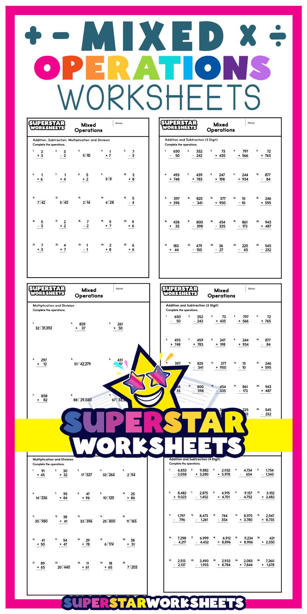 Mixed Operations Worksheets - Superstar Worksheets