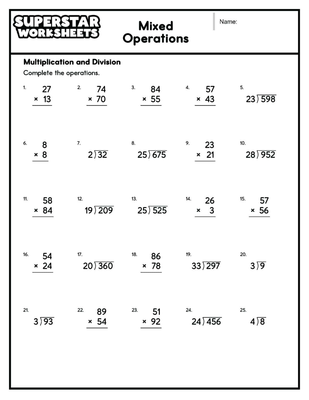 Mixed Operations Worksheets - Superstar Worksheets
