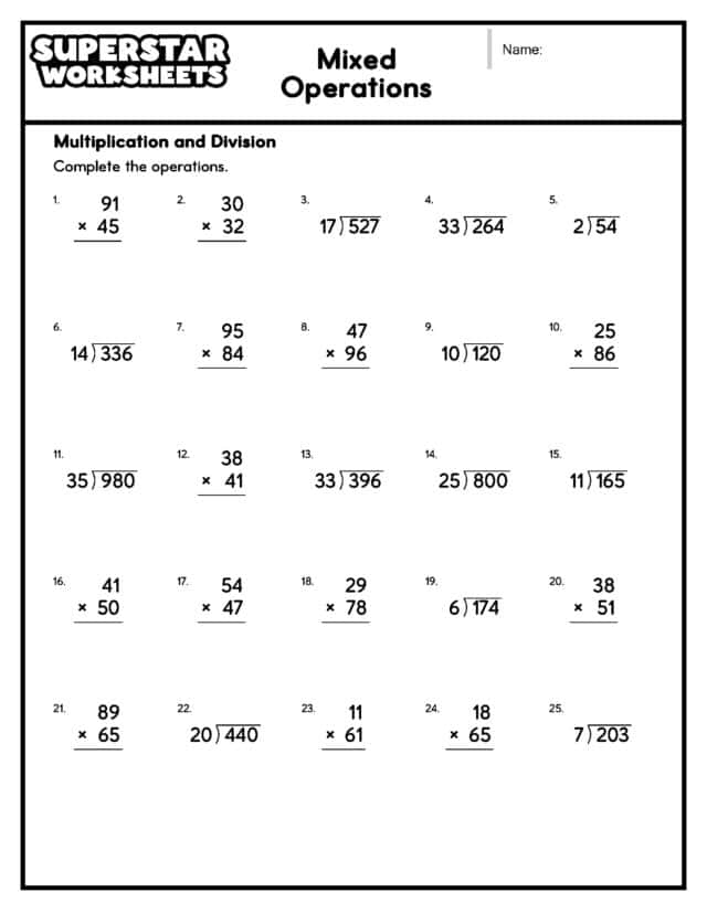Mixed Operations Worksheets - Superstar Worksheets