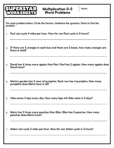 Multiplication Word Problems Worksheets - Superstar Worksheets