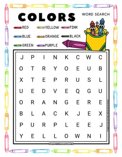 Kindergarten Word Search (Free Printables) - Superstar Worksheets