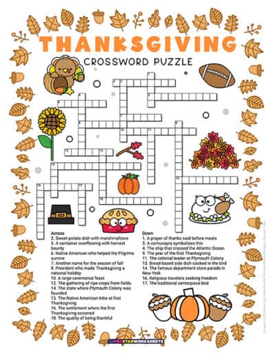 Thanksgiving Crossword Puzzles (Free Printables) - Superstar Worksheets