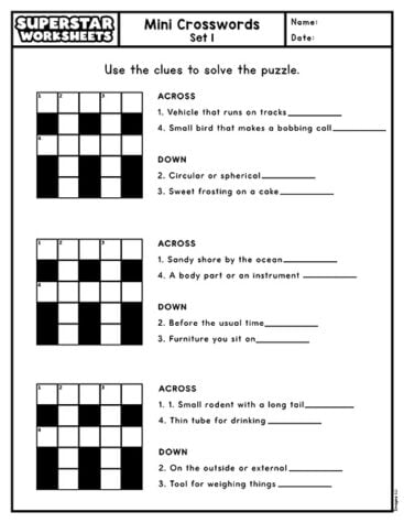 Crossword Mini Simple Mini Crossword Puzzles (Easy Printables) - Superstar Worksheets