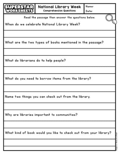 National Library Week (Free Printables) - Superstar Worksheets