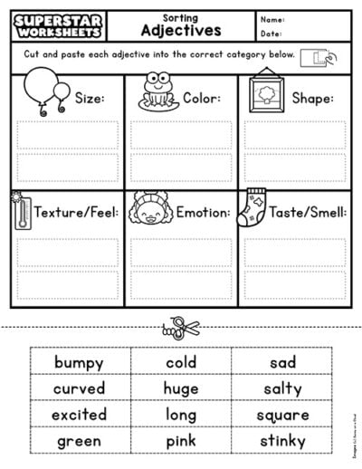 Adjective Worksheets (Free Printables) - Superstar Worksheets