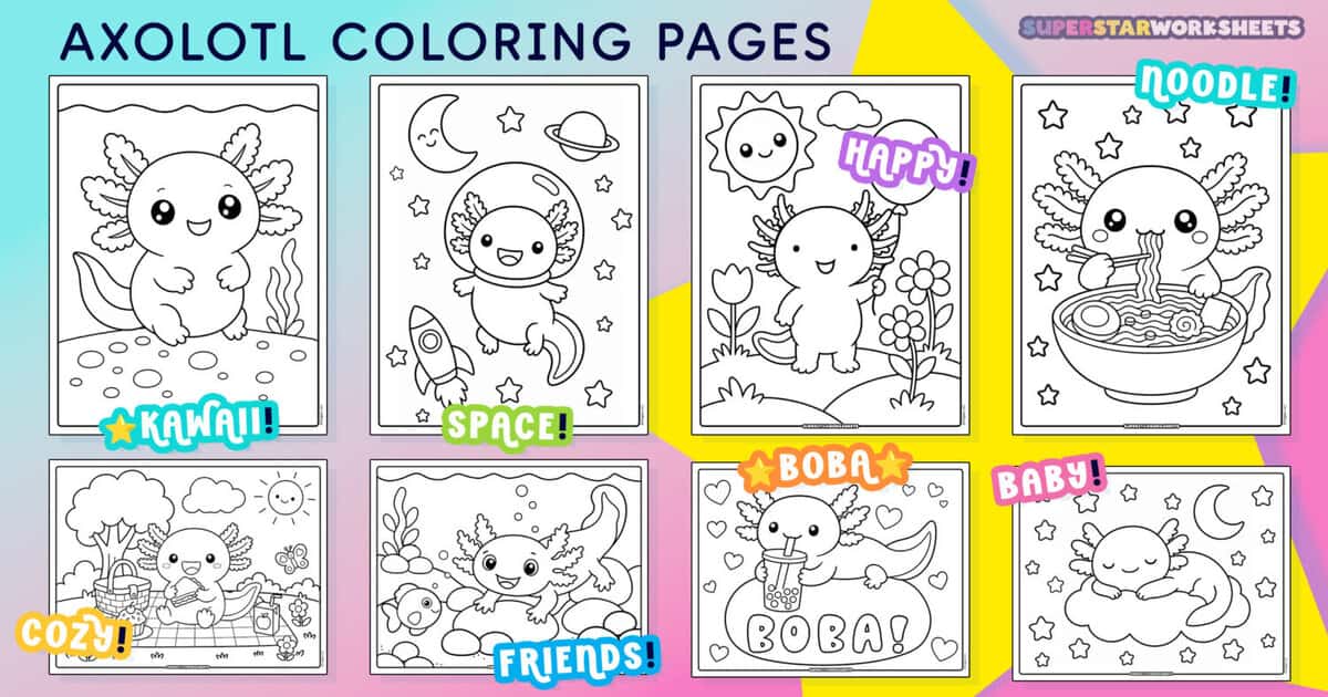 Free printable axolotl coloring pages from Superstar Worksheets.