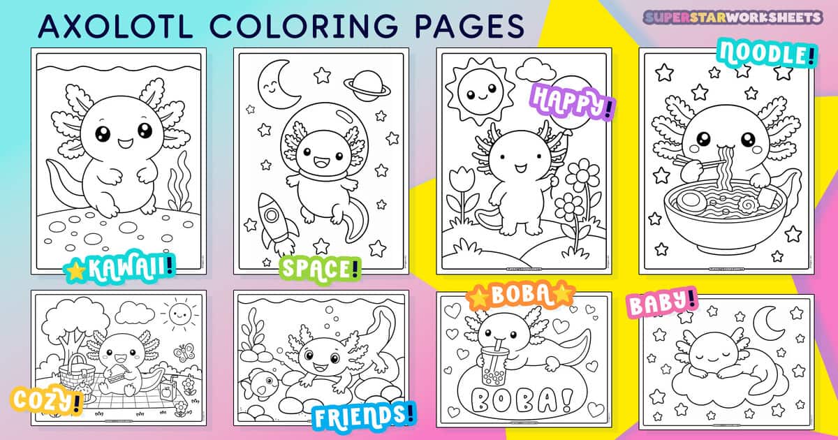 Free printable axolotl coloring pages from Superstar Worksheets.